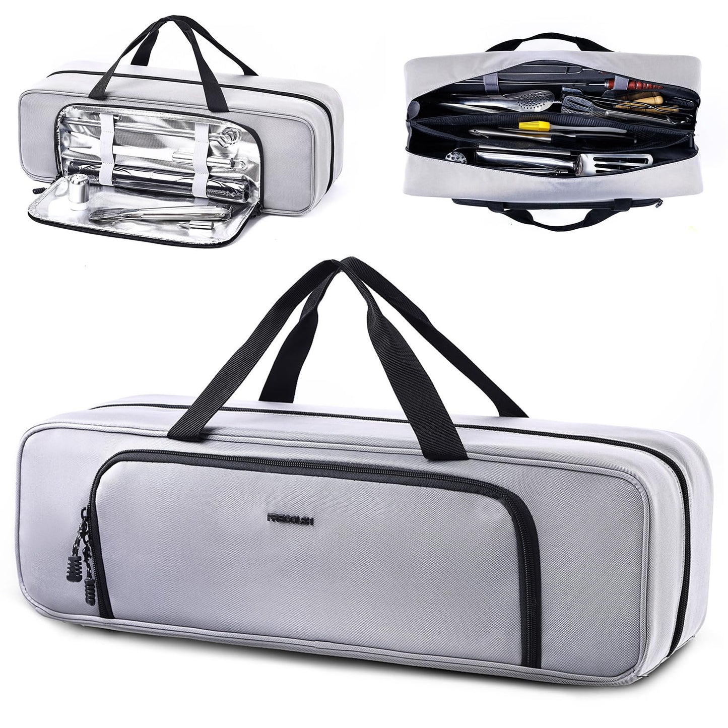 Grill Tool Bag, 22" Heavy Duty BBQ Accessories Organizer with Insulated Lining, Large Grill Utensil Organizer & Caddy for Blackstone Griddle, Camping, Tailgating, BBQ Gifts for Men (Bag Only)