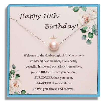 Sereney 10 Year Old Girl Birthday Gifts, Sterling Silver Pink Pearl Necklace as Gifts for 10 Year Old Girl, 10th Birthday Gifts for Girll Adjustable Length Double Digits Birthday Gril Trendy 2025