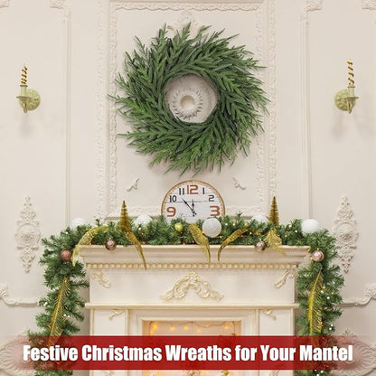 Artgar 26 Inch Pine Wreath - Christmas Wreaths for Front Door - Real Touch Pine Wreath - Large Artificial Green Wreaths for Walls Windows Porches Farmhouse Indoor Outdoor Home Decor (2 Pcs)