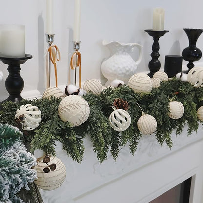 4inch Velvet Ornaments for Christmas Tree, 9PCS Glitter Flocked Christmas Ornaments Decorations Balls Set Decor Beige