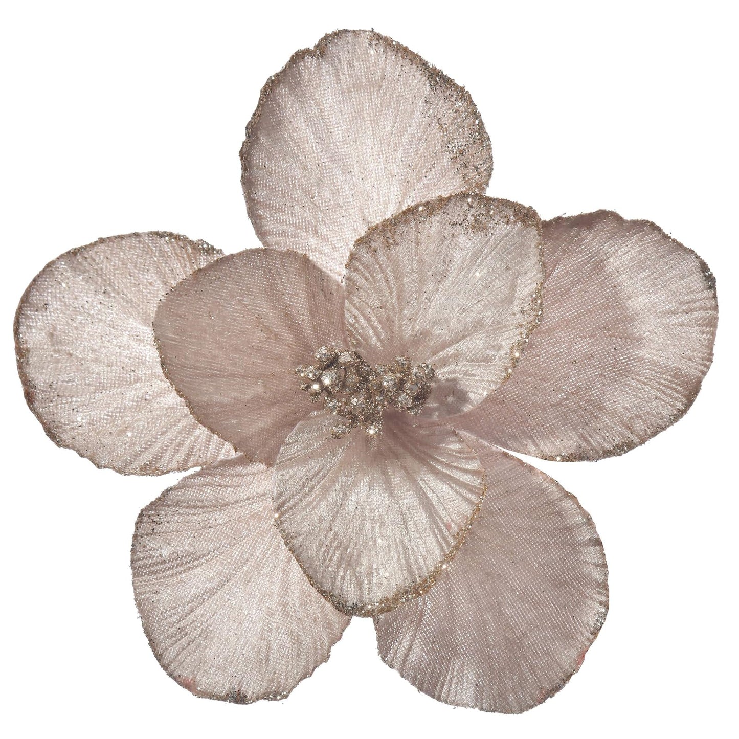 YSZL Christmas Poinsettias Artificial Magnolia Flower Ornaments Floral Picks Stems Christmas Tree Decorations Pack of 10 for Xmas Tree Party Wedding Centerpiece (Champagne)