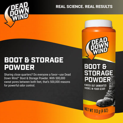 Dead Down Wind Boot and Storage Powder | 4 Oz Bottle | Hunting Accessories | Helps With Odor for Hunting Boots, Gear, Storage Bags + Clothes | Scent Management Foot Powder