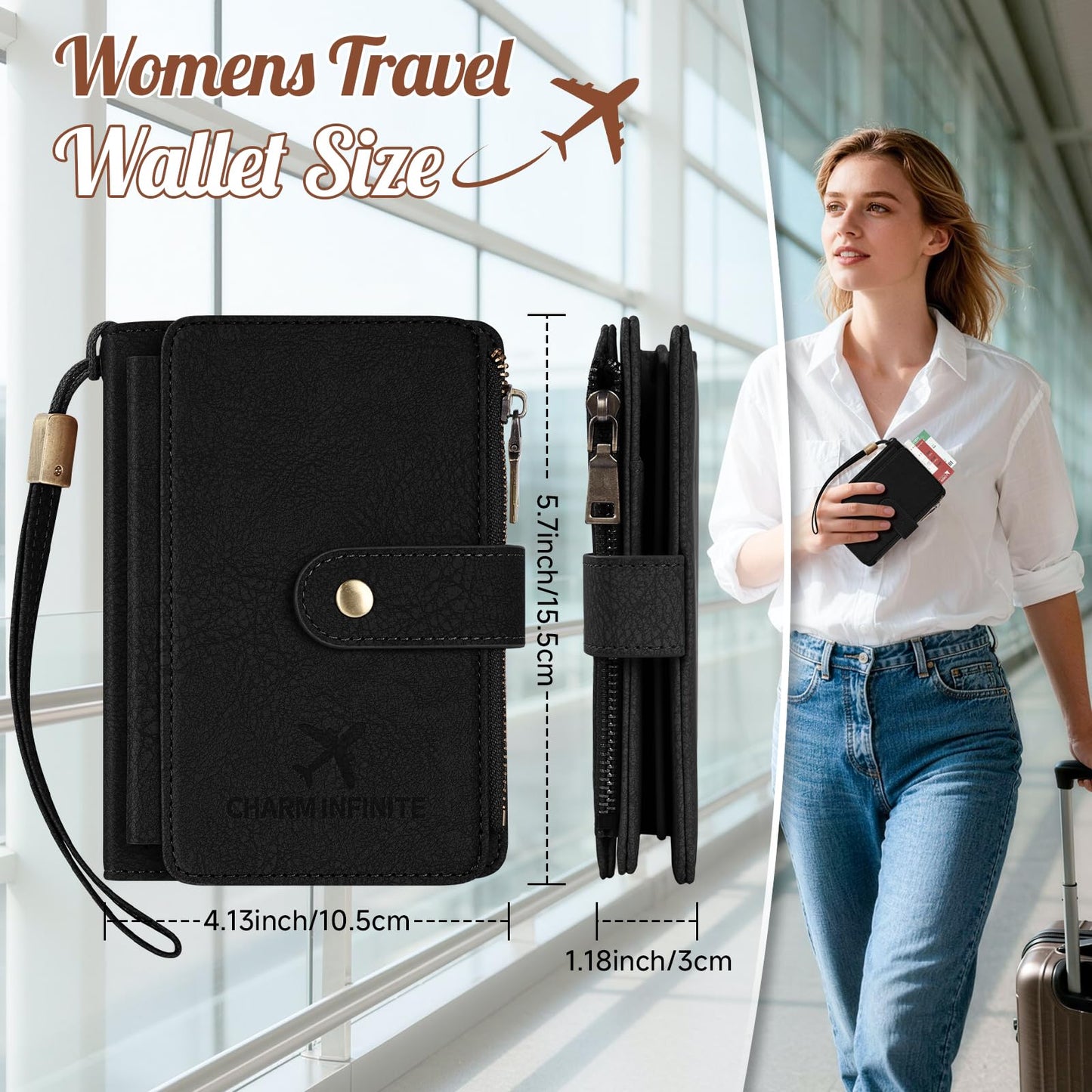 Likesing RFID Blocking Passport Book Holder, Leather Passport Holder for Women/Men, Cute Travel Wallets with Card ＆ SIM Slots, Photo Pocket, Zippered Coin Cash Pocket Passports Cover(Black