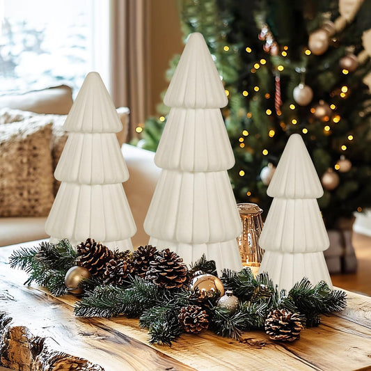Artmag 3 Pcs Velvet Christmas Tree Decorations Assorted Sizes Modern Cone Artificial Trees for Christmas Decor Winter Holiday Entryway Tabletop Centerpiece (Beige)