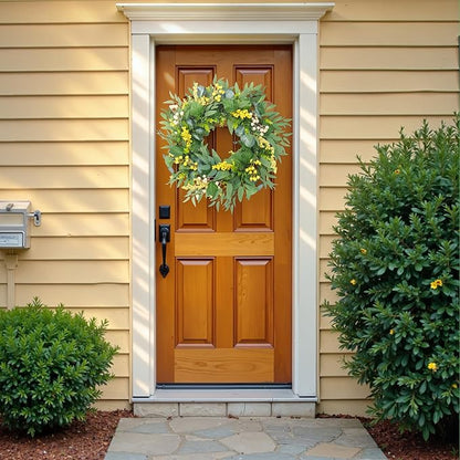 Artificial Green Eucalyptus Wreath for Front Door: 24 Inch Summer Wreaths for Indoor and Outdoor Decor, Large Boxwood Wreath for All Seasons, Spring Greenery Wreaths for Indoor/Outdoor Decorations