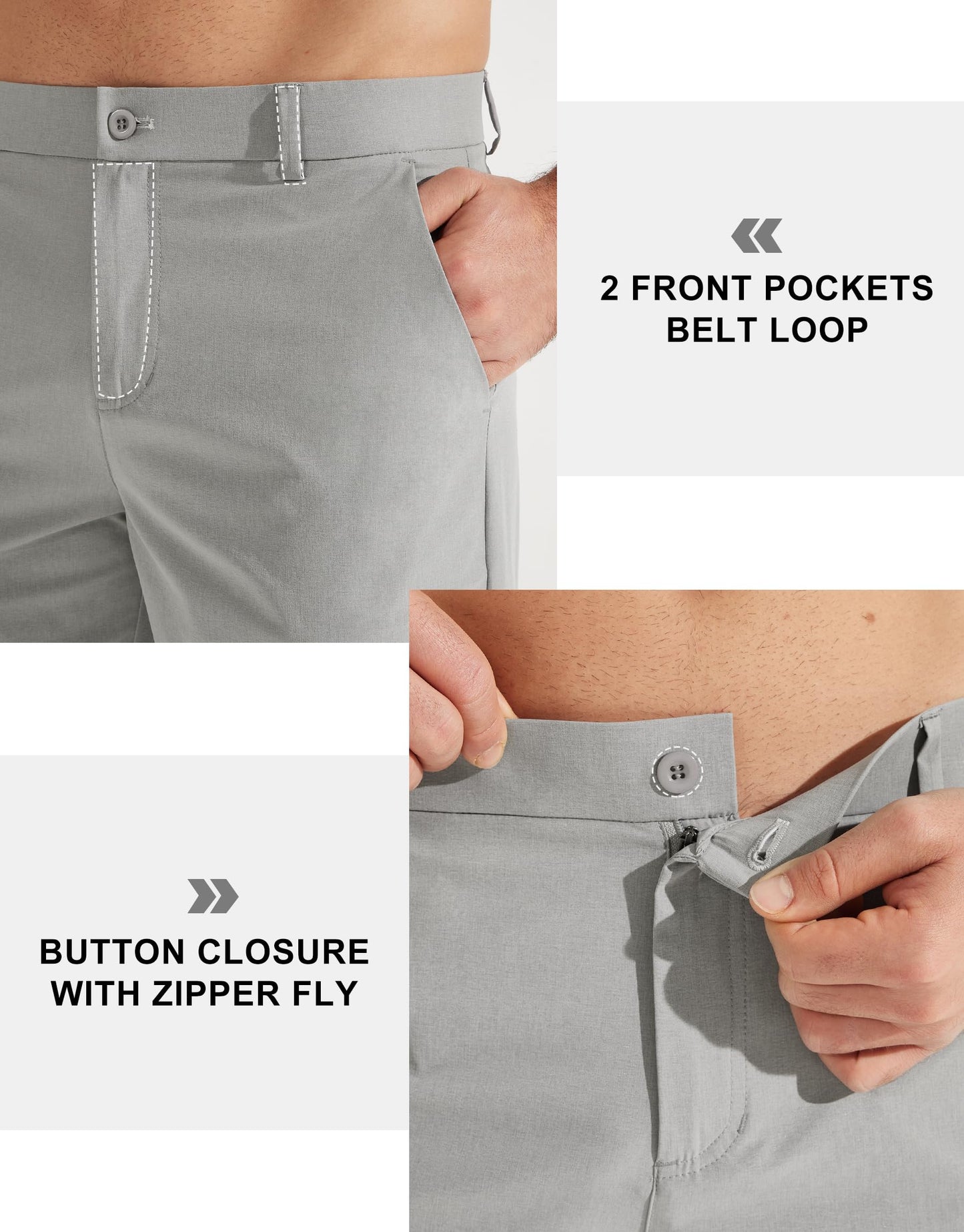Libin Mens Golf Pants Stretch Work Dress Pants 30" Quick Dry Lightweight Business Casual Slacks for Men Travel Vocation Water Resistant, Neutral Grey, 38W x 30L