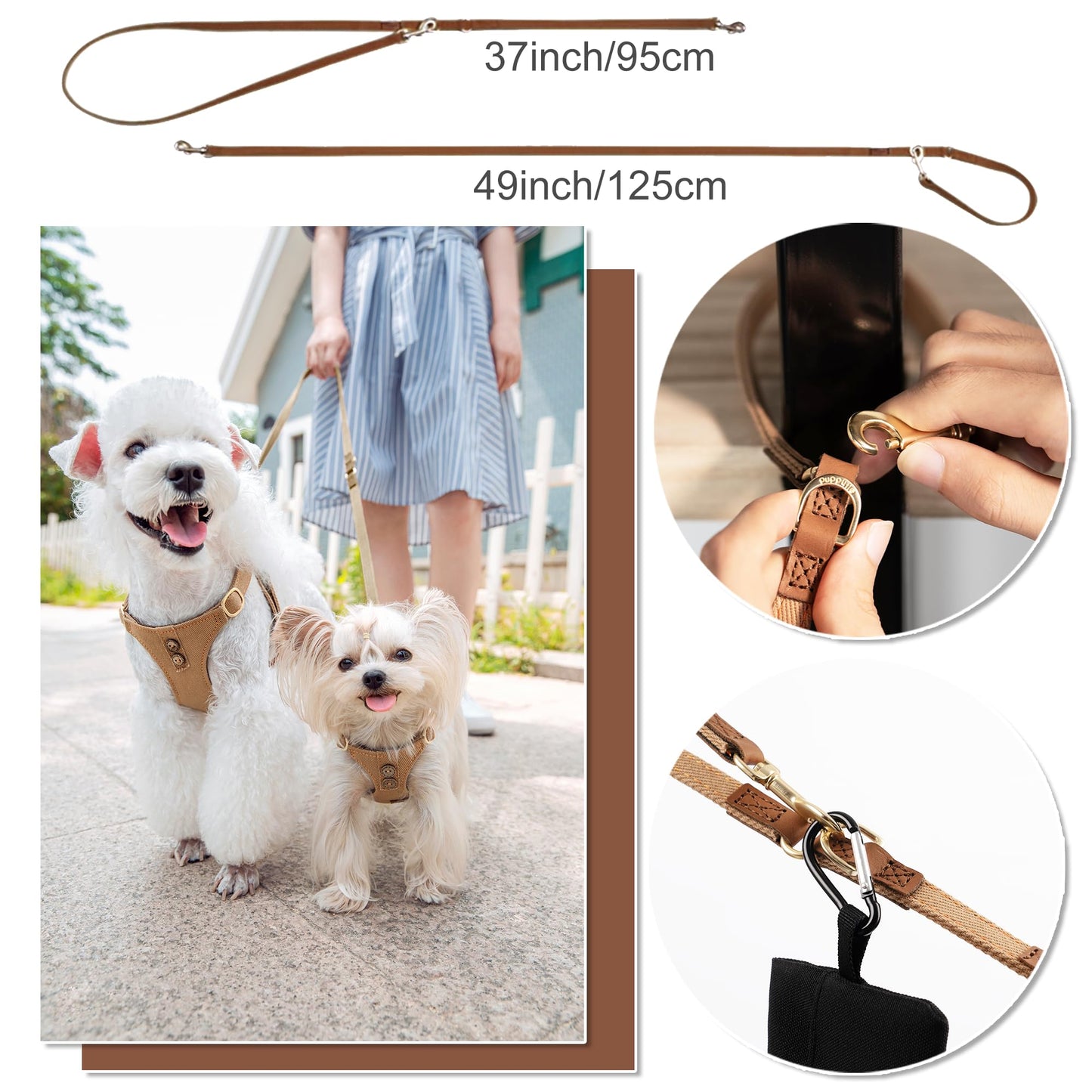 No Pull Dog Harness with Multifunction Dog Leash,Soft Adjustable No Choke Escape Proof Pet Harness Vest for Medium Dogs or Large Dogs,Khaki Camel,XS