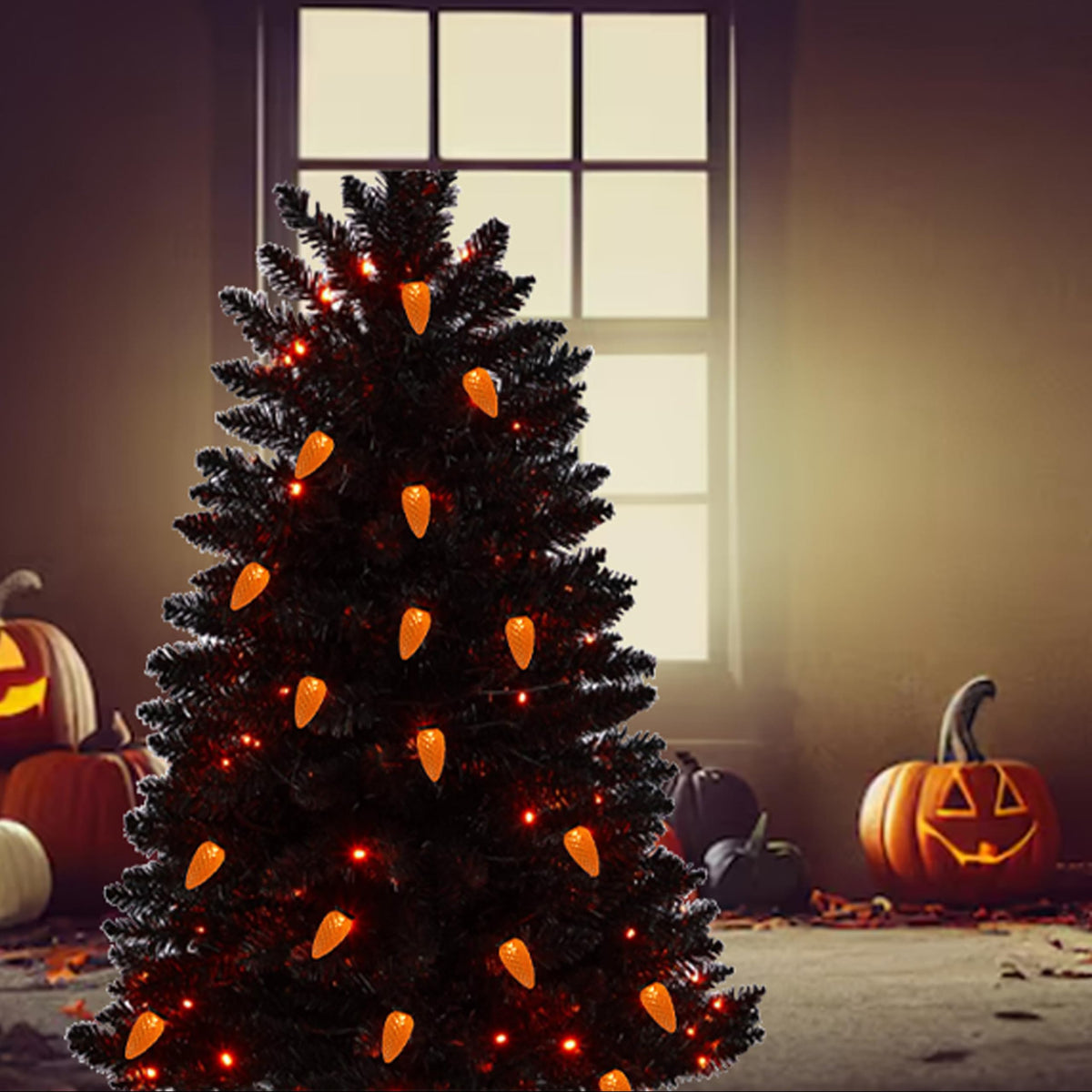 MXTCLM Orange C3 Halloween String Lights 50LED Strawberry 18ft Waterproof Black Wire Lights for Outdoor Indoor Garden Yard Home Halloween Party Decoration(Orange)