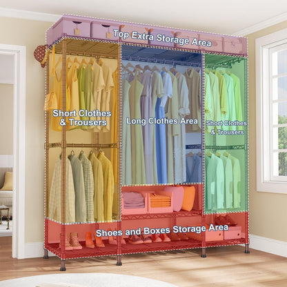 Ulif E3 Heavy Duty Garment Rack, 4 Tiers Freestanding Closet Organizer System with 5 Shelves, Metal Closet Organizer and Storage System for Clothes, Max Load 850lbs, 58.4"W x 15.7"D x 77.3"H, Bronze