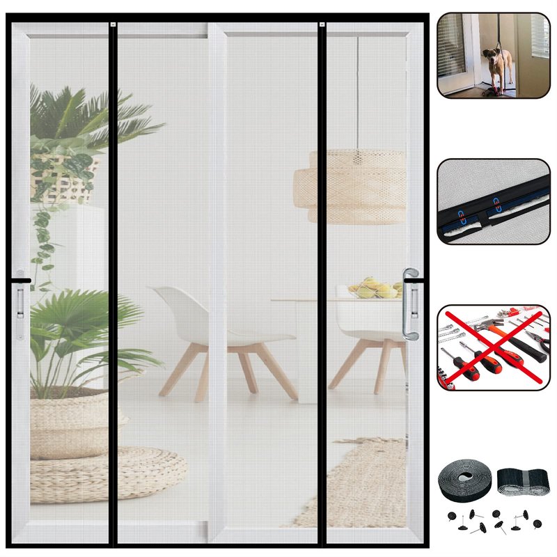 CHIYUNS Double Door Mesh Screen Magnetic Closure Heavy Duty for Sliding Door 72" x 80" Extra Long Magnet Bug Screens for French Doors, Self Closing Fiberglass Mosquito Net for Doorway, Keep Bugs Out
