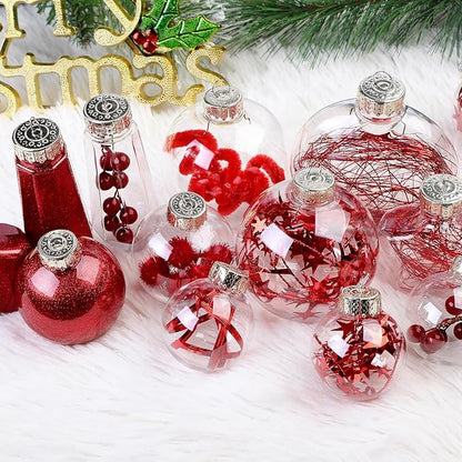 SHareconn 86PCS Christmas Balls Ornaments Set,Shatterproof Plastic Clear Decorative Baubles for Xmas Tree Decor Holiday Wedding Party Decoration, Red