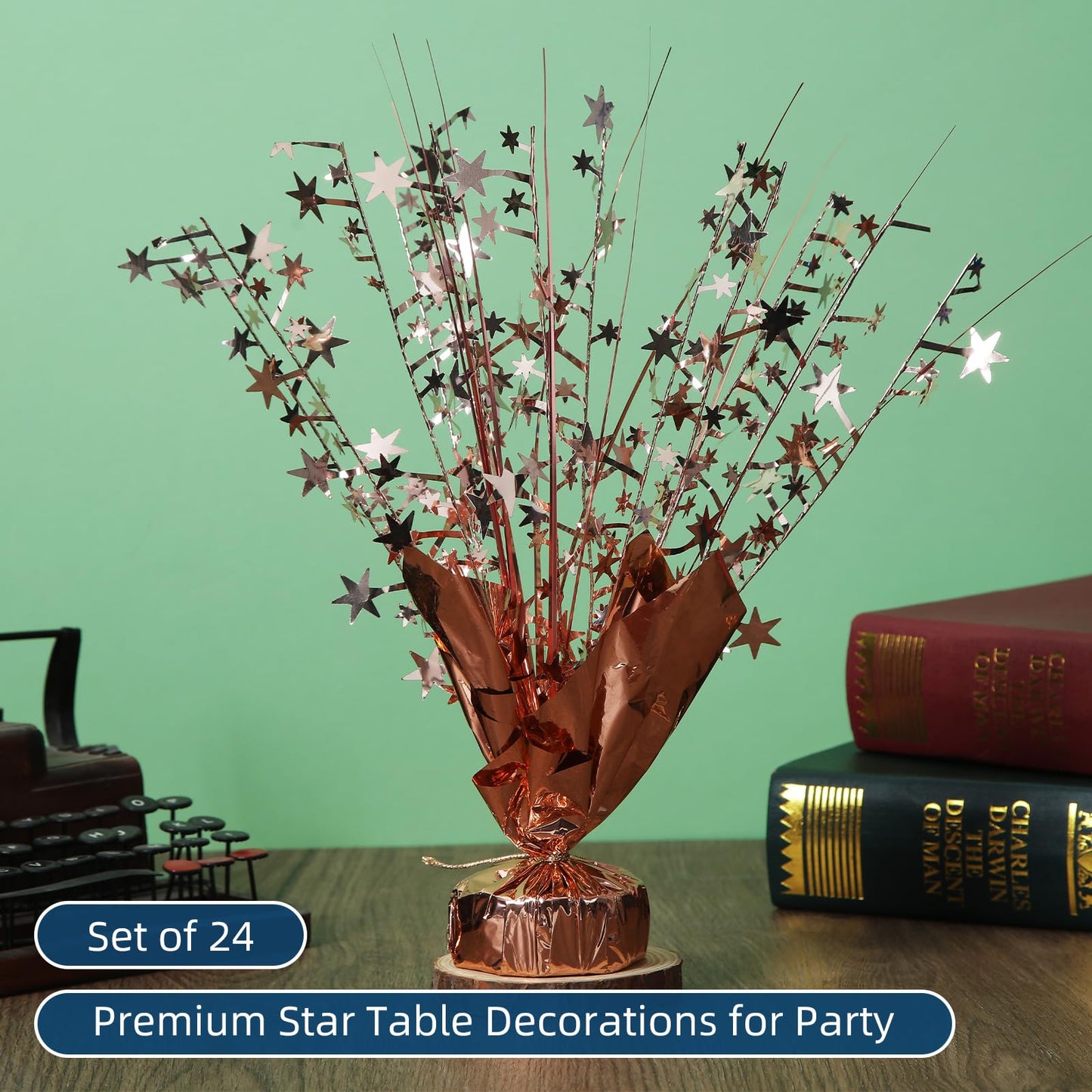 Ohiyoo 24 Pack Rose Gold Metallic Foil Spray Centerpiece Star Table Decoration Burst Table Centerpieces for Birthday New Year Wedding Anniversary Graduation Party Supply (Rose Gold)