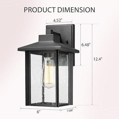 Bestshared Outdoor Wall Lights, Outside Sconce Light, Exterior Lighting Fixture, Outdoor Wall Lantern, Black Porch Lamp with Seeded Glass for Entryway, Garage (Black, 12.4" H)