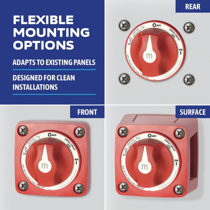 Blue Sea Systems m-Series Battery Switch ON/OFF with Knob, 6006, Red