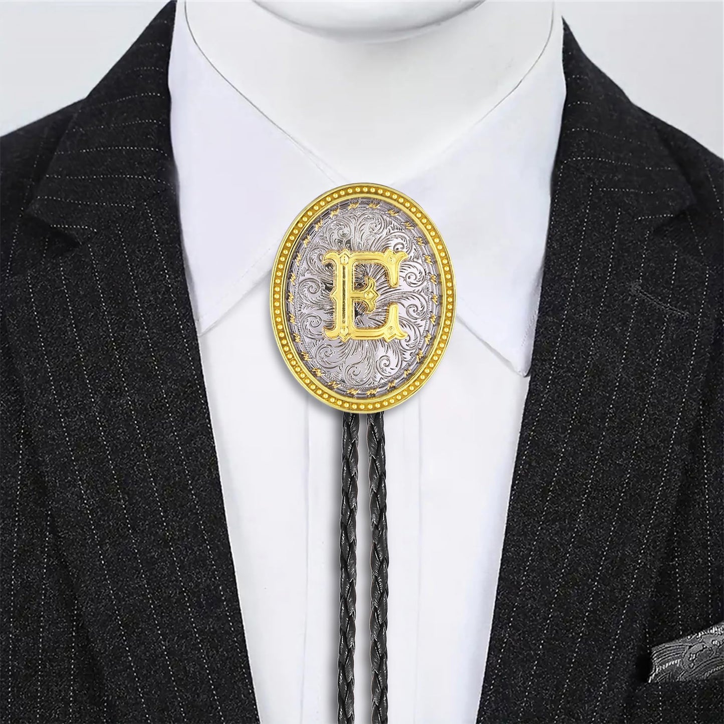 GelConnie Cowboy Ties for Men Western Initial Letters Bolo Tie ABCDJMR to Z Leather Necktie Jewelry Accessories for Men Women