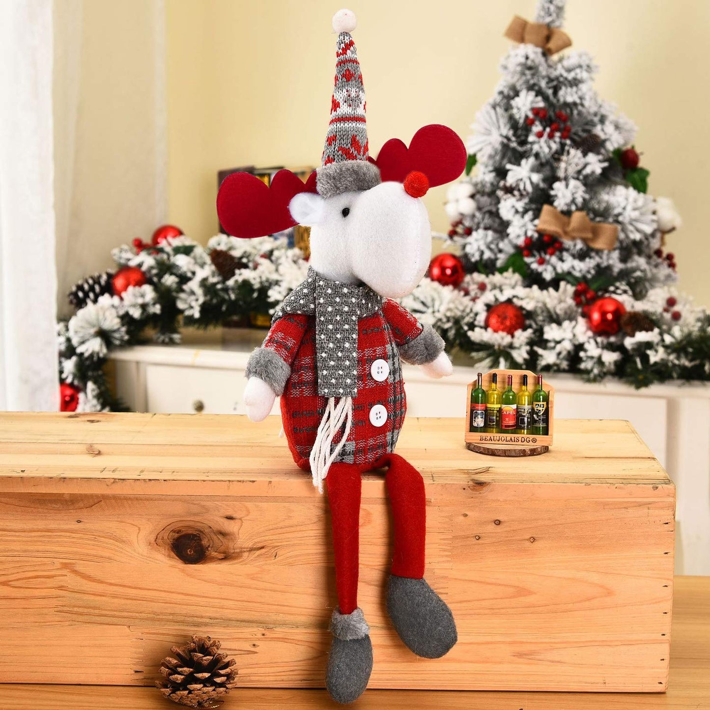 SIQITECHNO Christmas Decorations Long-Legged Santa Claus Elk Mouse Snowmen Sitting Hanging Plush Figurine Doll Ornaments for Home Window Table Fireplace Shelf Sitter Christmas Party Decoration Gifts