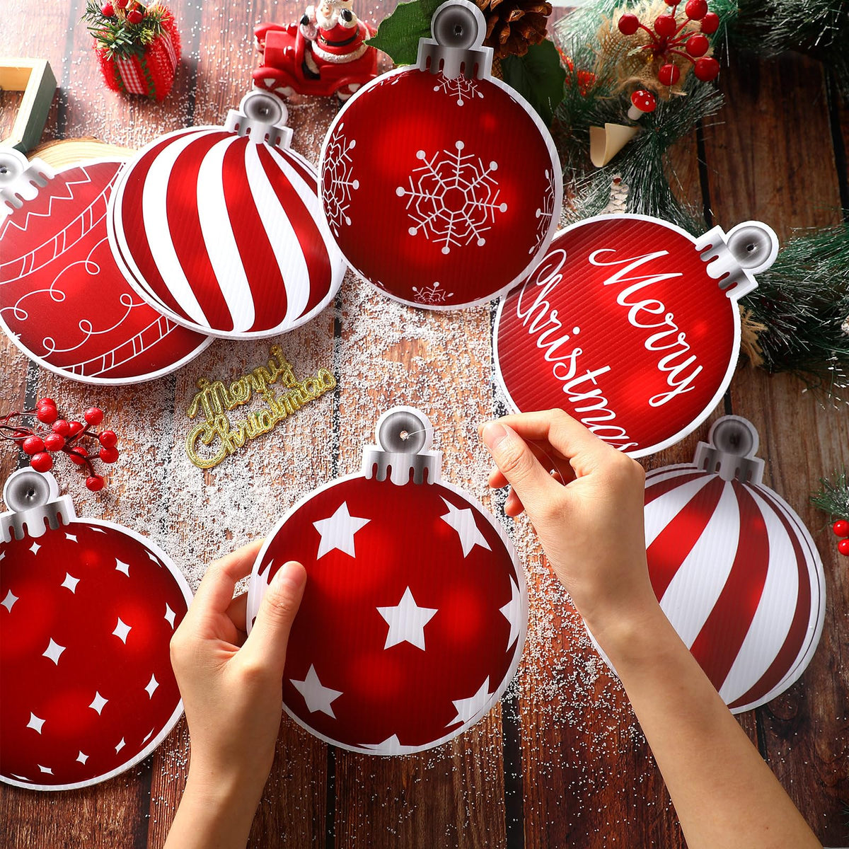 Huwena 24 Pcs Christmas Decorations Outdoor Christmas Hanging Ornaments Peppermint Candy Yard Signs Double Sided Lawn Decorations Peppermint Ornaments for Xmas(Red)