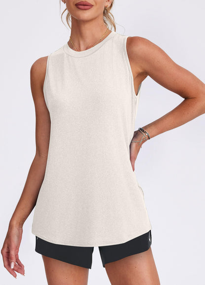 XIEERDUO Women's Workout Tank Tops Sleeveless Exercise Tennis Running Shirts Activewear Fitness Fashion Shirts White Apricot M