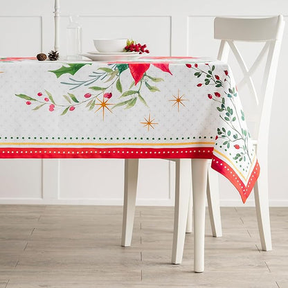 Maison d' Hermine Table Cloth Rectangle Table 100% Cotton 60 x 90 Inches Fall Tablecloth Reusable Everyday Use for Thanksgiving Christmas Decorations Dining Farmhouse Party (Poinsettia Christmas)