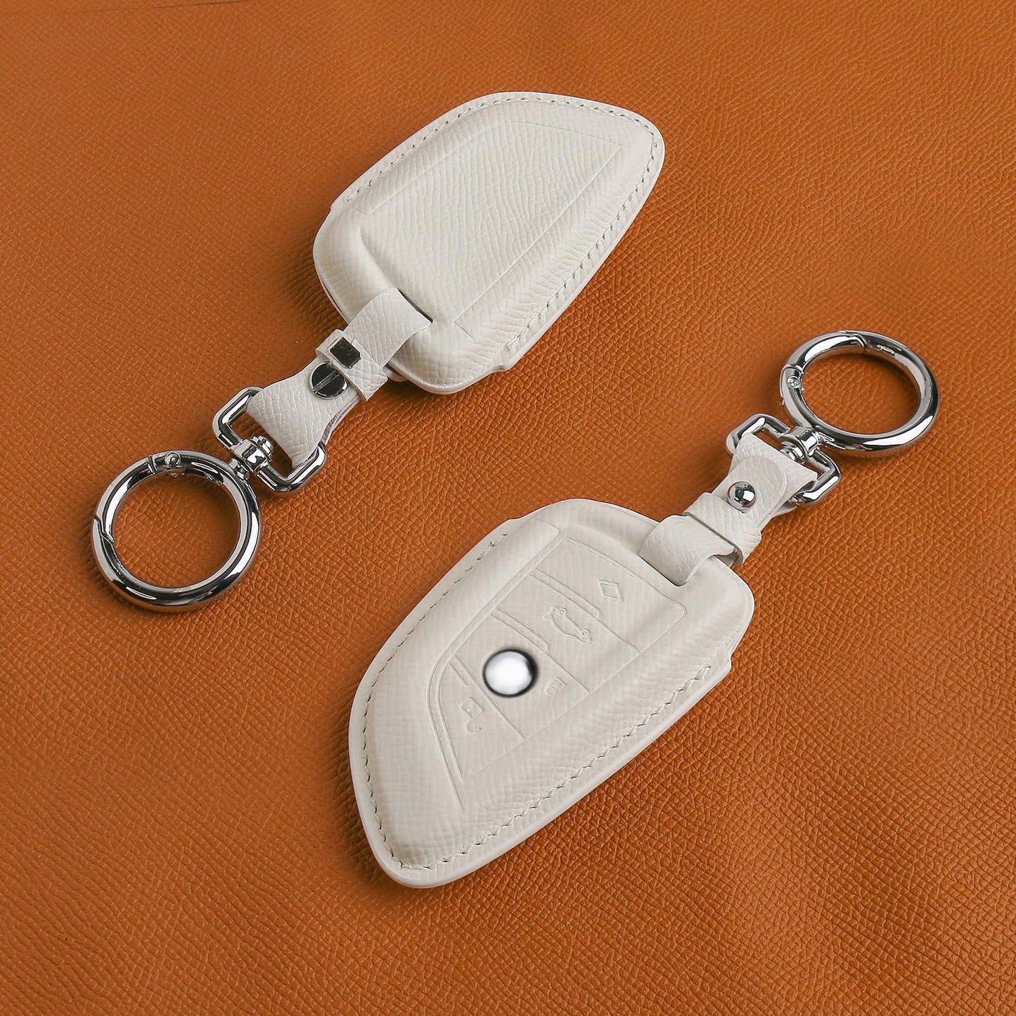 CISUI Leather Key Fob Cover Case, Keychain Shell, Compatible for BMW 2 5 6 7 X1 X2 X3 X5 X6 Series(White)