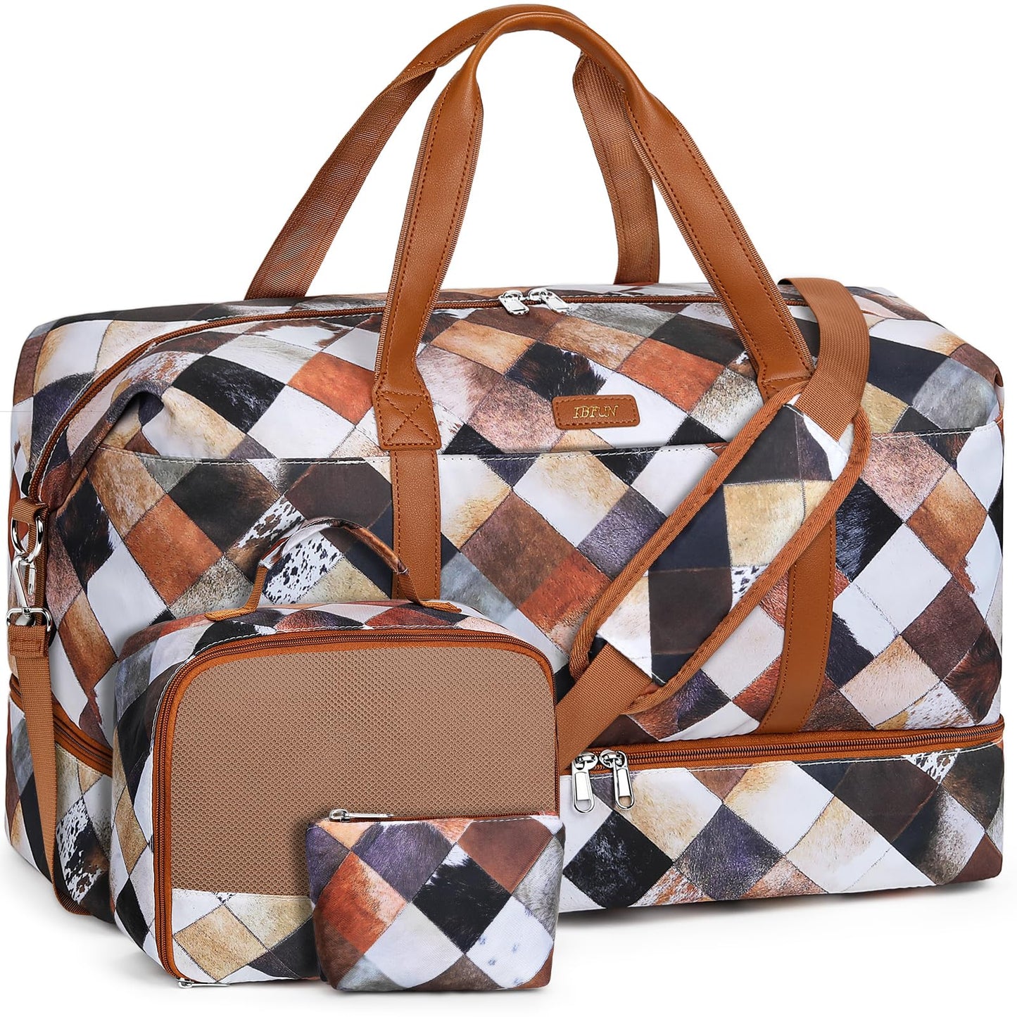 IBFUN Weekender Bags for Women, Travel Duffle Bag with Shoe Compartment Carry on Weekender Overnight Duffel for Weekend Travel Business Trip 3PCS
