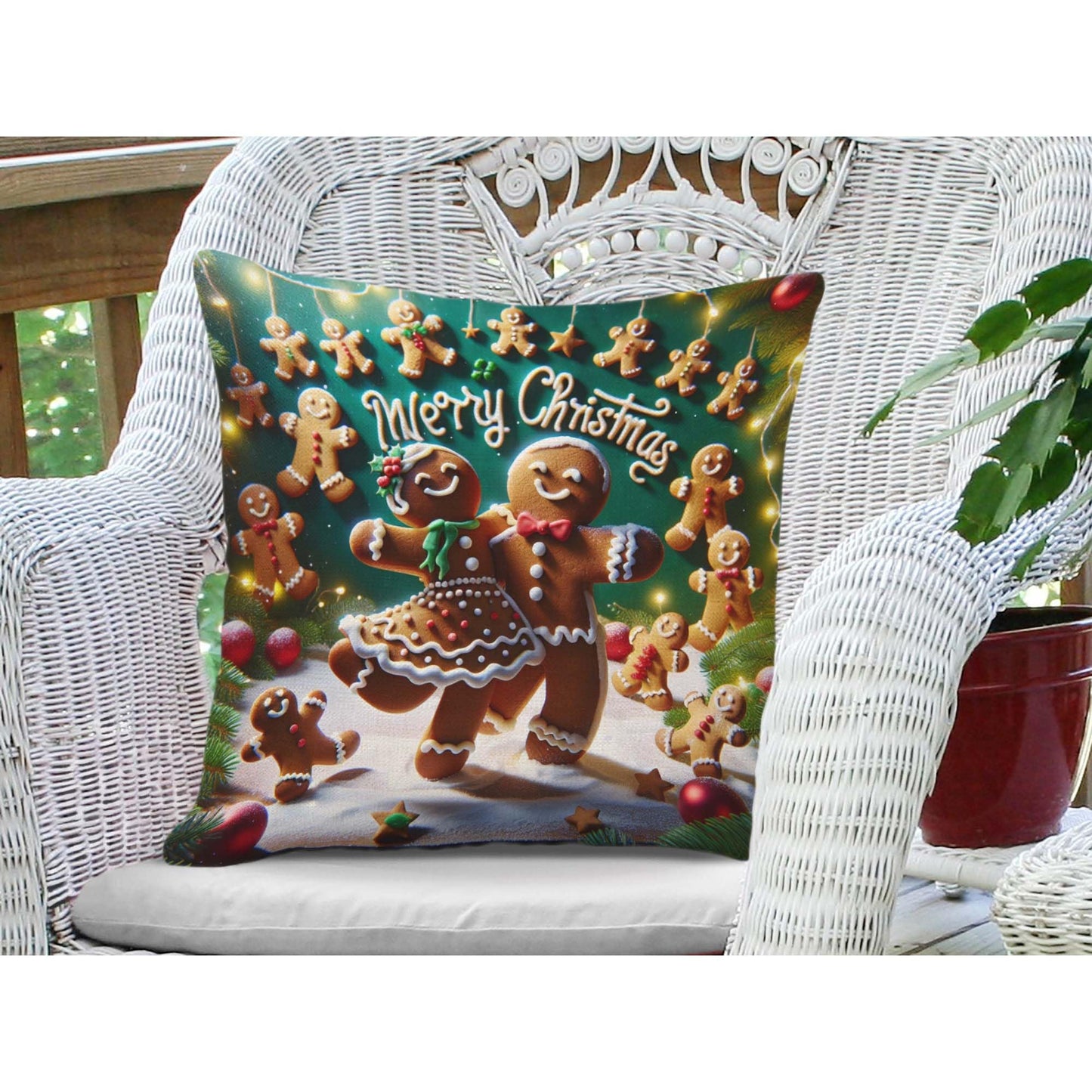 Throw Pillow Cover 20x20 Inch,Gingerbread Man Woman Dancing With Words Merry Christmas Spelled With Gingerbread Men Throw Pillow Case,Home Decor Cushion Covers for Sofa Living Room Couch Bed