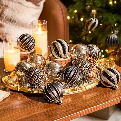 JORNOY Christmas Balls Ornaments, 30ct Shatterproof Xmas Tree Decorations, Hanging Bulbs Baubles Set with String for Holiday Home Party Decor, 2.36 inch/60mm, Black&Gold