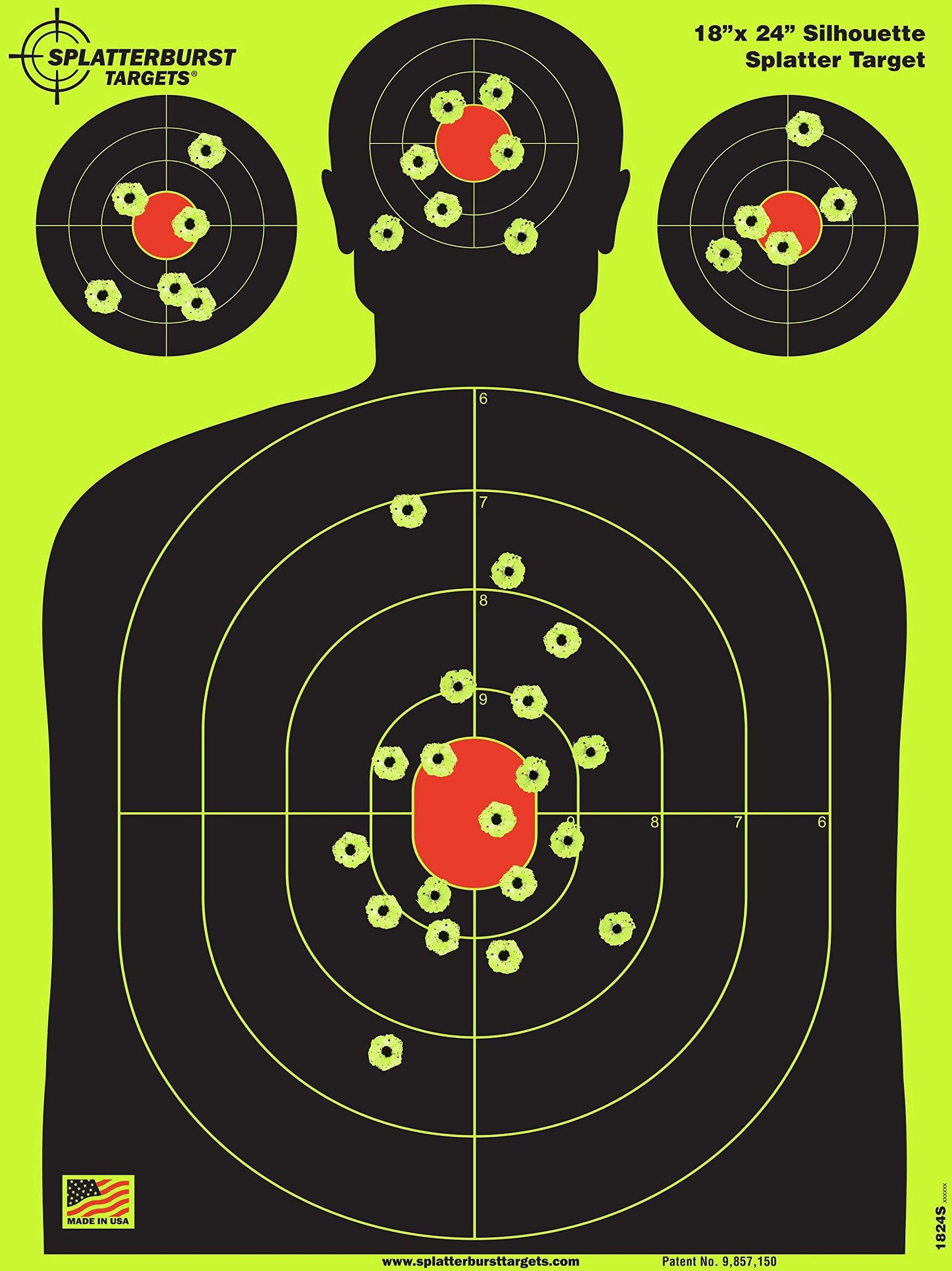 Splatterburst Targets - 18 x 24 inch - Silhouette Shooting Target - Shots Burst Bright Fluorescent Yellow Upon Impact - Gun - Rifle - Pistol - Airsoft - BB Gun - Air Rifle - Made in USA (50 Pack)