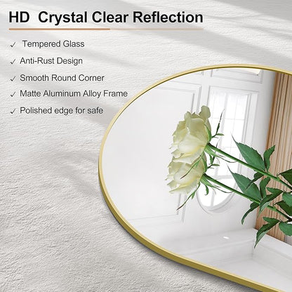 Arched Bathroom Mirror, 26"x38" Gold Arched Mirror for Bathroom, Wall Mounted Mirror, Vanity Wall Mirror Metal Frame for Bedroom, Entryway, Living Room, Hanging or Leaning Against Wall