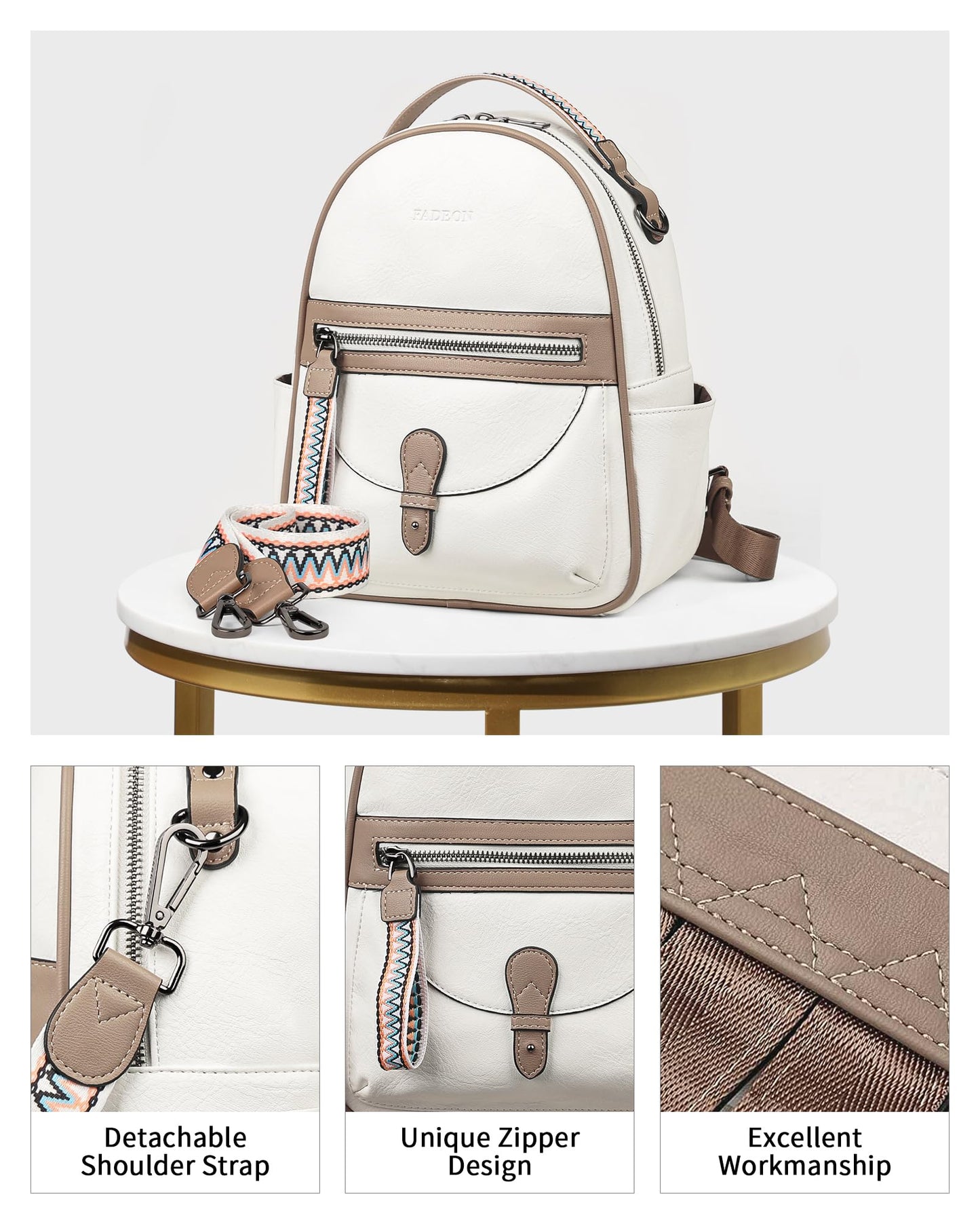 FADEON Mini Backpack Purse for Women, Designer Leather Cute Roomly Small Backpacks, Ladies Shoulder Backpack Fashion Handbag