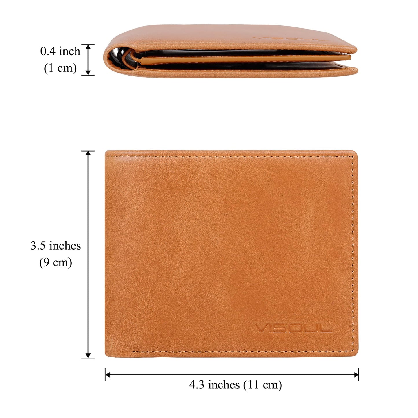VISOUL Leather Mens Bifold RFID Blocking Wallet with 2 ID Windows, Leather Wallet for Men (Leather, Tan)