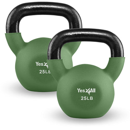 Yes4All Kettlebell, 5-65 LB Neoprene Coated Cast Iron Kettlebells, Wide Grip Handle & Flat Bottom for Swings, Squats, Deadlifts, Push Ups & Full Body Training at Home Gym - Single & Set