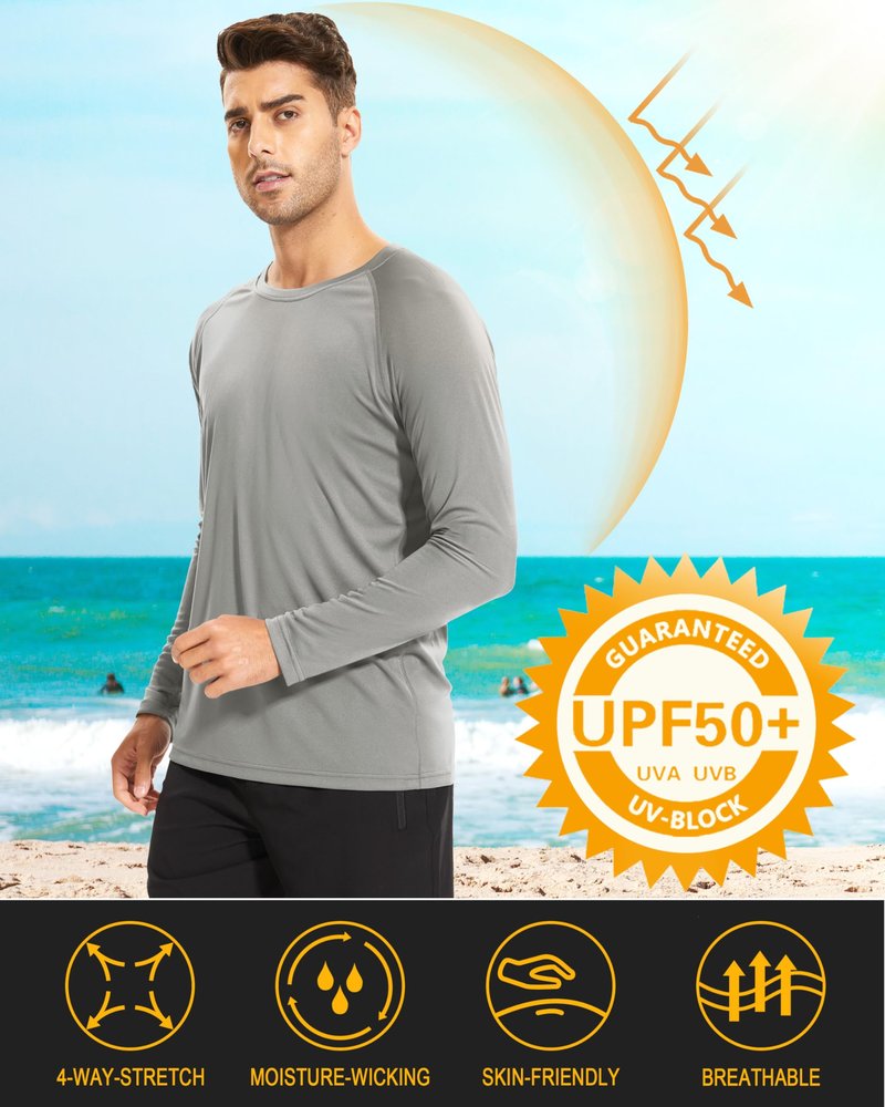 MAGCOMSEN Long Sleeve Shirts UV Shirts Sun Shirts Running Workout Shirts UPF 50 Shirts Rashguard for Men Grey,3XL