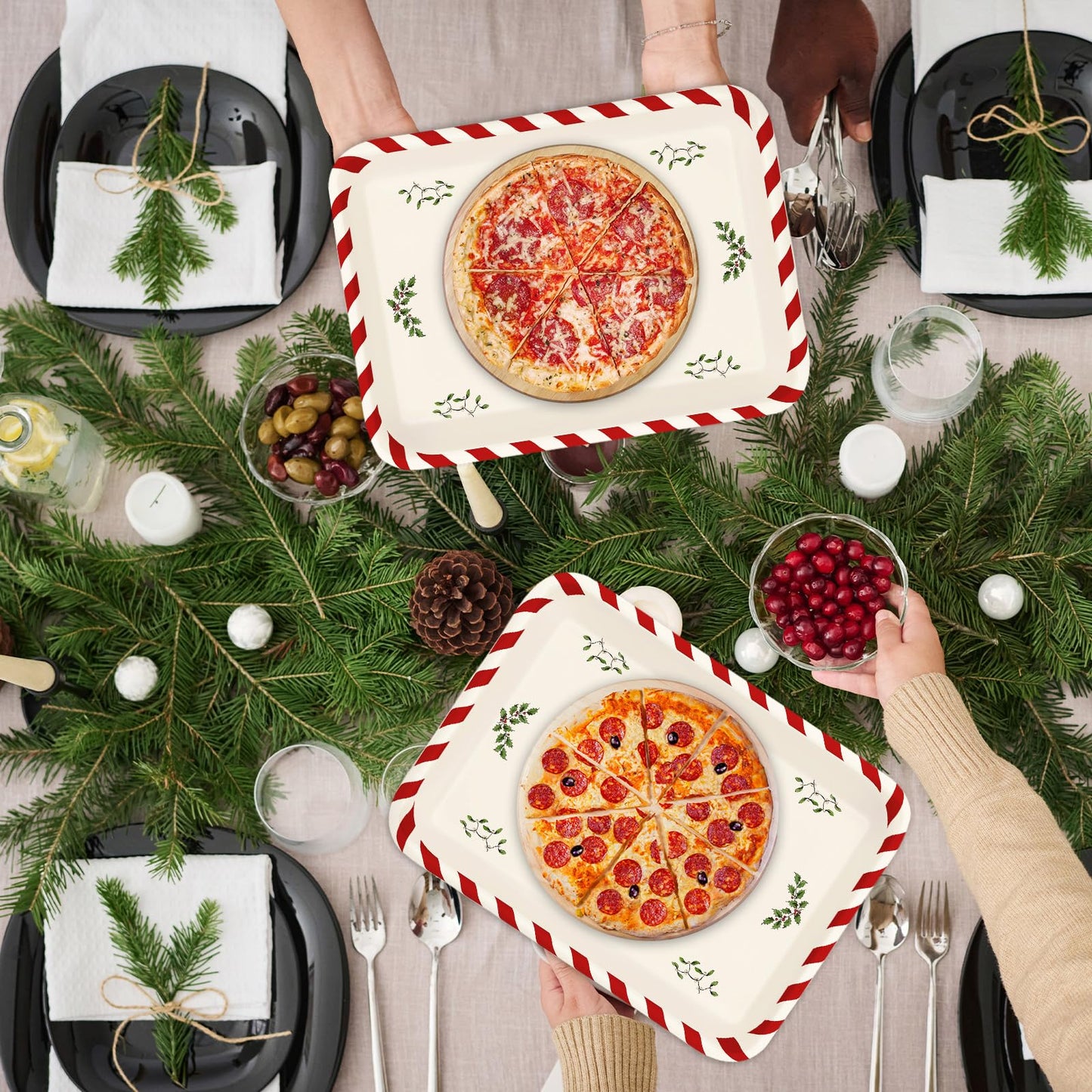 Whaline 3 Pcs Christmas Serving Trays Xmas Tree Plastic Serving Platters Dishes for Holiday Party Breakfast Lunch Dinner Food Snack Supplies, 10 x 13 Inch