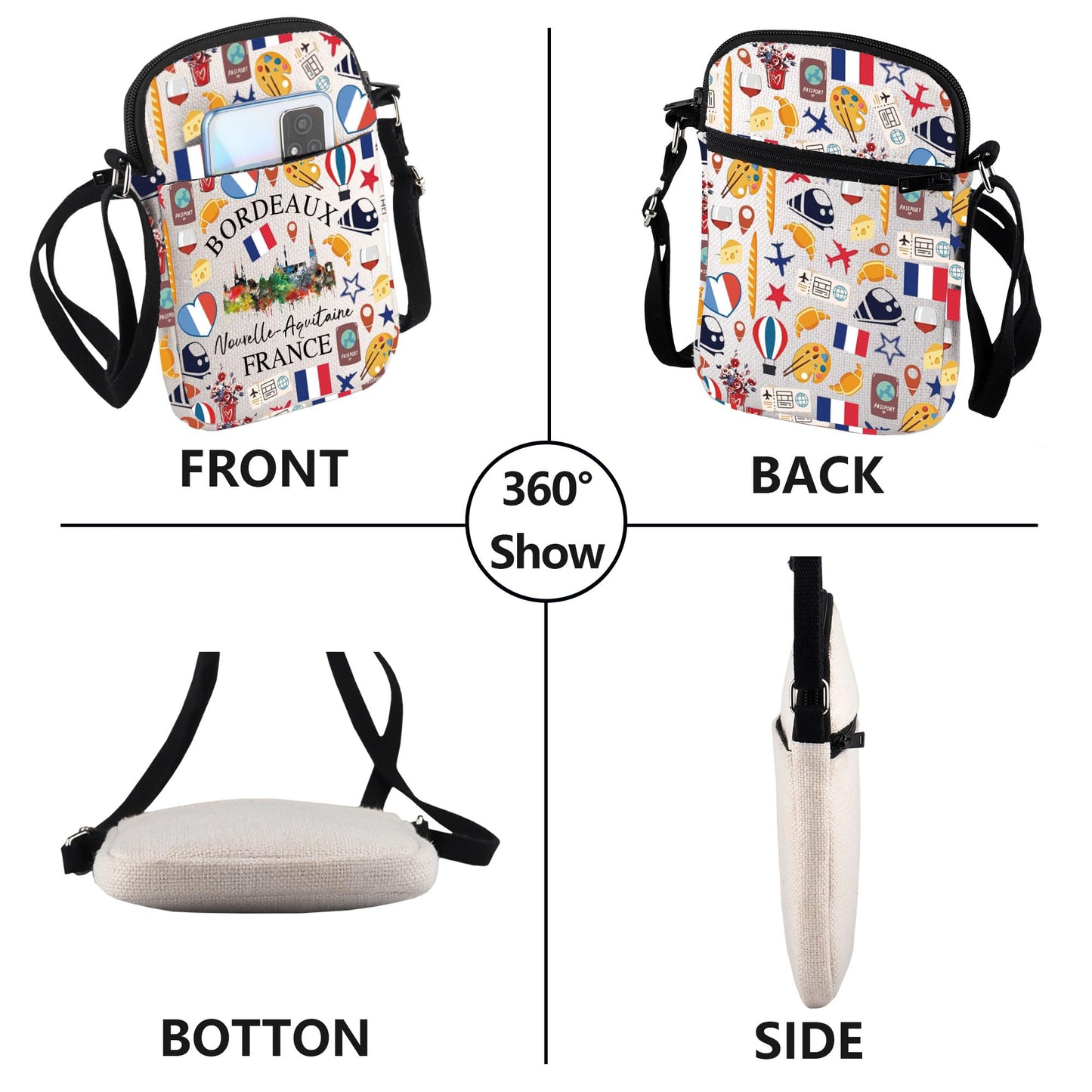 Bordeaux France Travel Shoulder Bag France City Bordeaux Souvenir French Travel Crarry On Bag European City Gift (BORDEAUX)