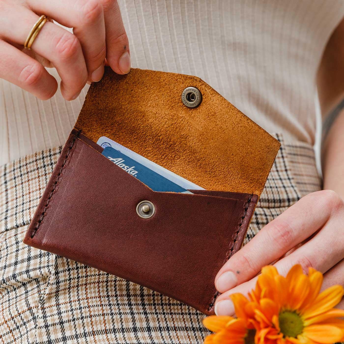 Portland Leather Goods Mini Envelope Wallet for Women – Handmade from the Finest Full-Grain Hides – Features Two Interior Pockets with Secure Snap Closure – Cognac