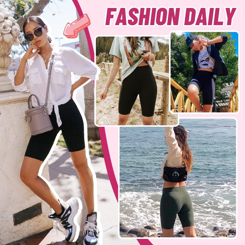 CAMPSNAIL 4 Pack Biker Shorts Women with Pockets – 5"/8" High Waist Tummy Control Workout Gym Yoga Running Compression Shorts