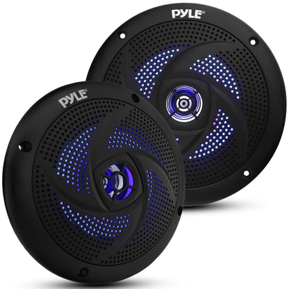 Pyle Marine Waterproof Speakers 6.5” - Low Profile Slim Style Wakeboard Tower and Weather Resistant Outdoor Audio Stereo Sound System with LED Lights and 240 Watt Power - 1 Pair in Black - PLMRS63BL