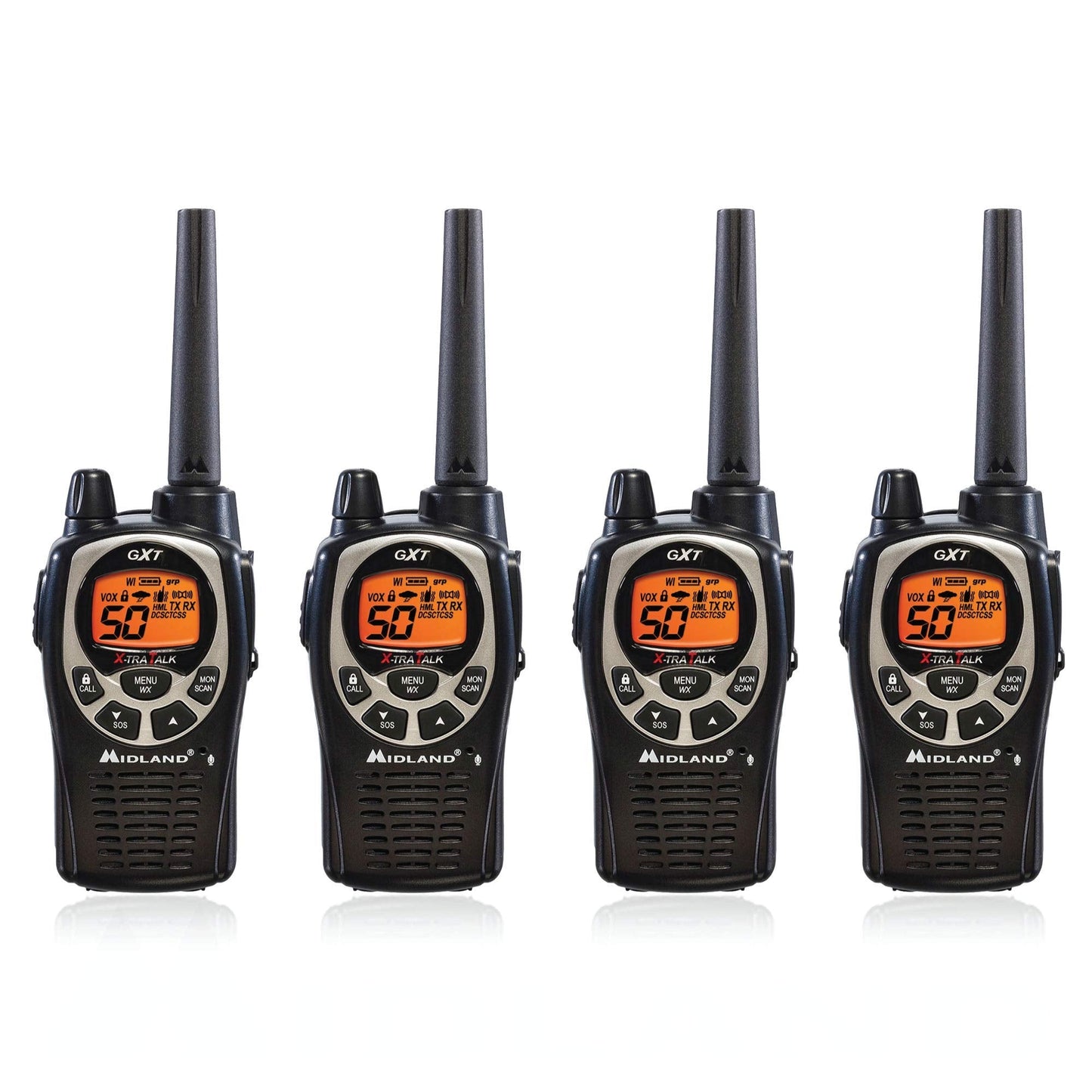 Midland GXT1000 GMRS Walkie Talkie - Long Range Two Way Radio with NOAA Weather Scan + Alert, 50 Channels, and 142 Privacy Codes (Black/Silver, 10 Radios)