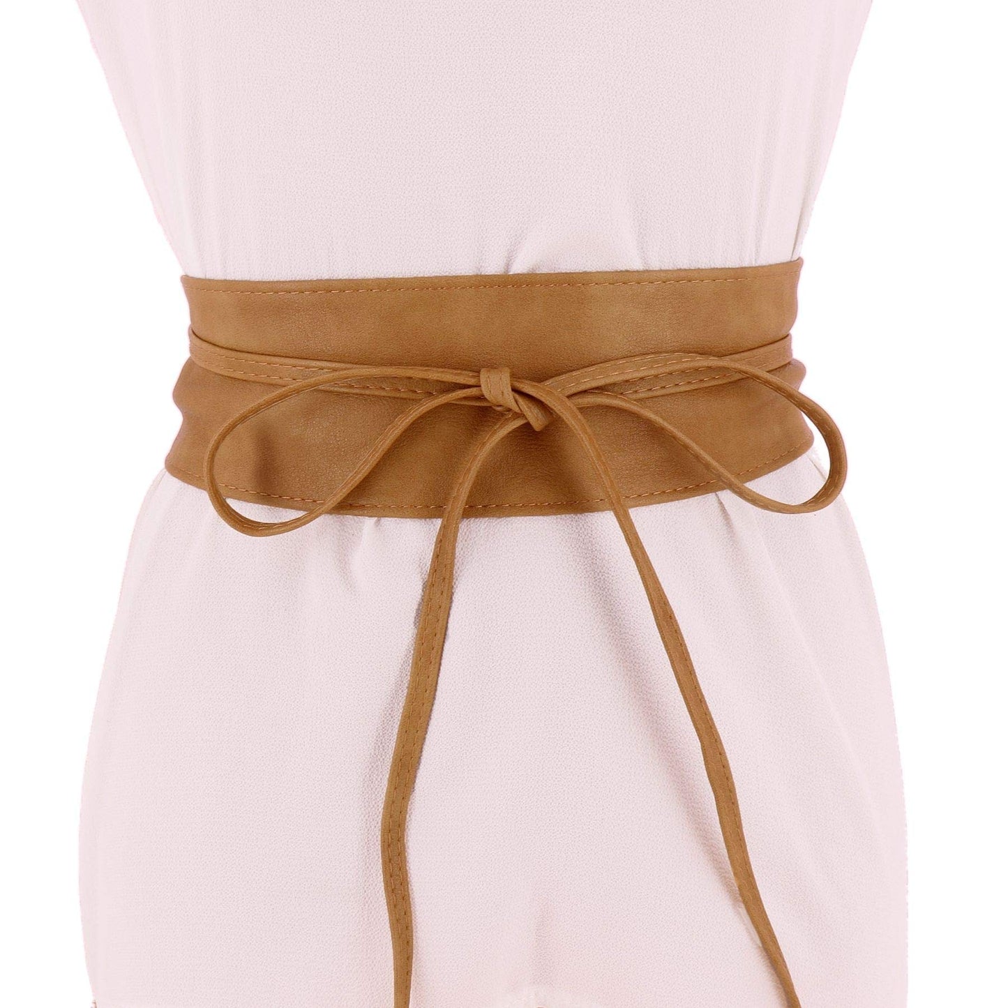 FASHIONGEN Obi Belt for Women – Wide Waist Belt in Faux Leather, MICA - Light Camel, Small/Medium