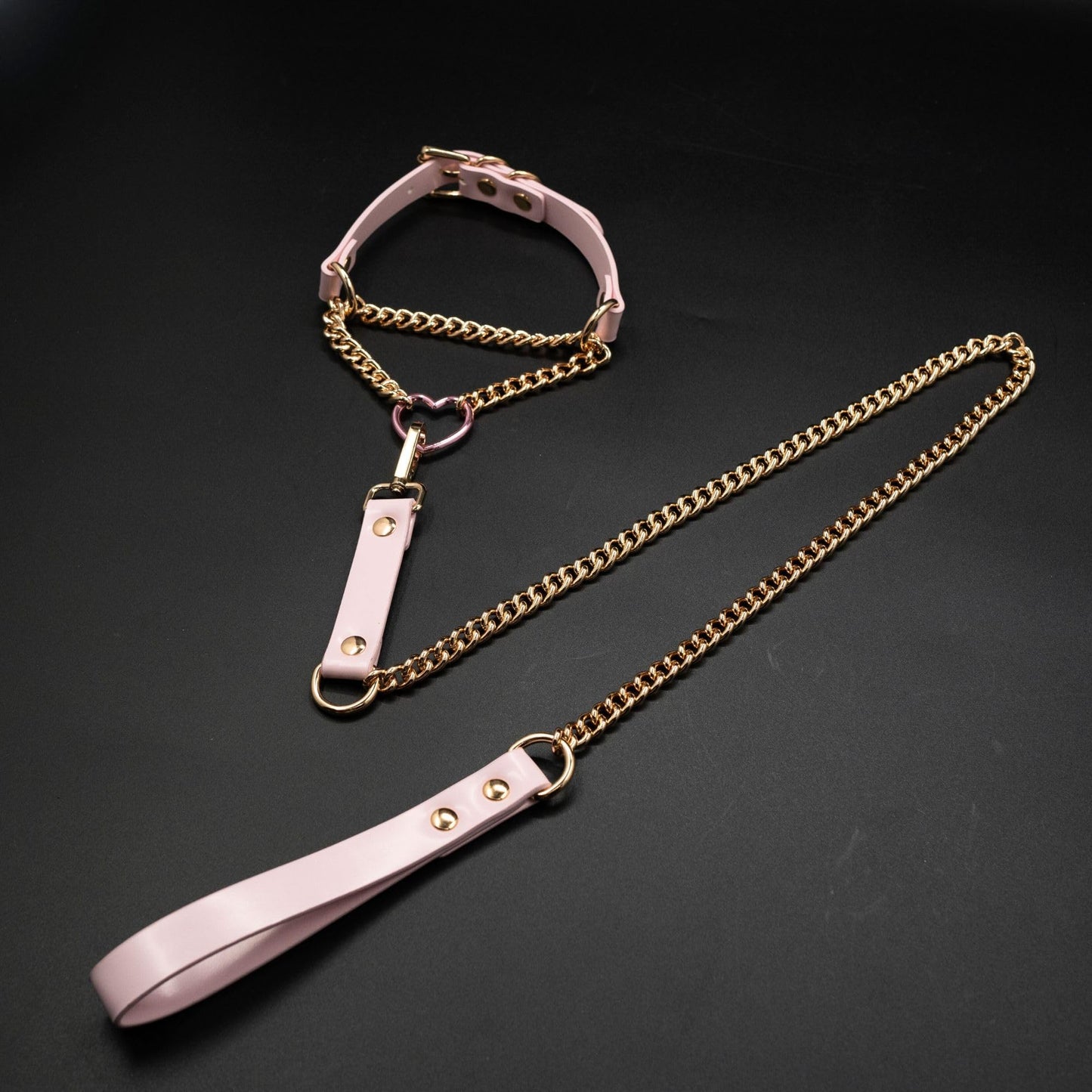 ADEMISHIA Heart O-ring Leather Choker Necklace For Women, Punk Gothic Black/Pink Slip Chain Necklace with Vegan Leather Swivel Clasp