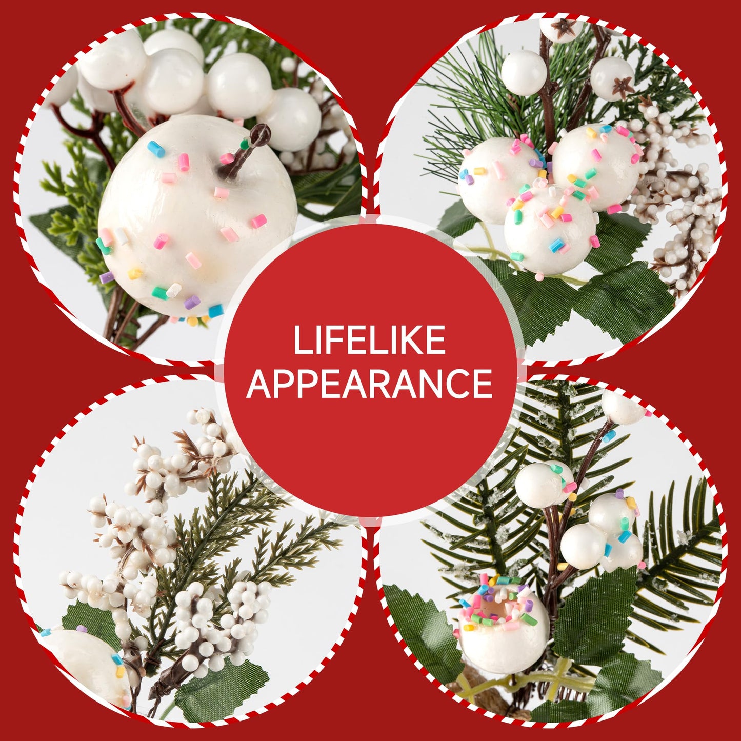 Crafare12 Pack Artificial Christmas Tree Picks Assorted Candy Pine Picks Spray with Pinecones Apples Holly Leaves Winter Holiday Season Decoration