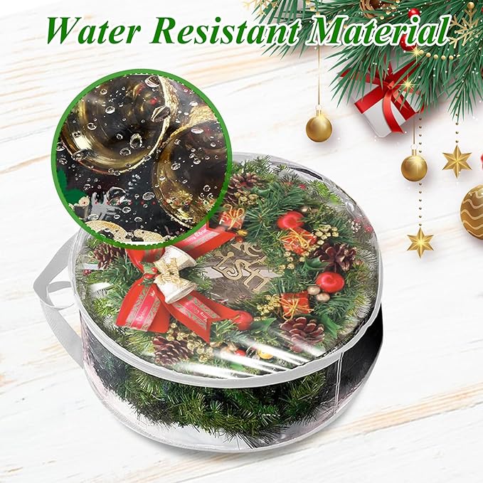 6 Pack Wreath Storage Container Bag 30 Inch Christmas Wreath Storage Bag Heavy Duty Christmas Wreath Boxes with Clear Window for Xmas Holiday Seasonal Wreath Garland (White)