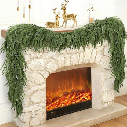 6FT Christmas Norfolk Pine Garland, Realistic Greenery Artificial Garland for Indoor Outdoor Door Porch Fireplace Wall Staircase Holiday Christmas Decor