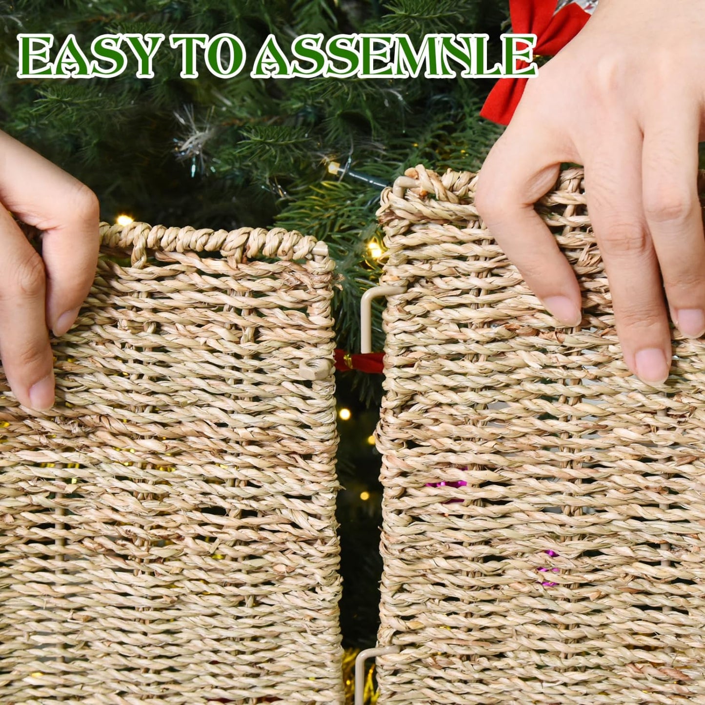 Rocinha 32 in Extra Large Rattan Christmas Tree Collar Basket - Rustic Handcrafted Christmas Tree Stand Cover Woven Tree Skirt Collar Christmas Tree Decoration Farmhouse Indoor Decorations for Home