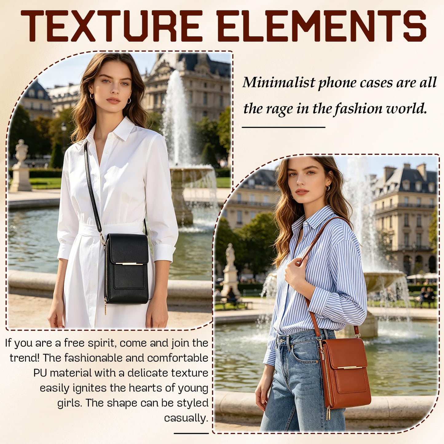 Women's Touch Screen Mobile Phone Messenger Bag, Crossbody Phone Wallet, RFID Touch Screen Crossbody Phone Purse, Anti-Theft Shoulder Strap (Black)