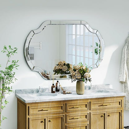 Large Decorative Mirrors, 28" X 40" Elegant Living Room Mirror with Glass Pieces and Beveled Edge, Vanity Mirror for Bedroom Bathroom Entryway Hang Horizontally or Vertically