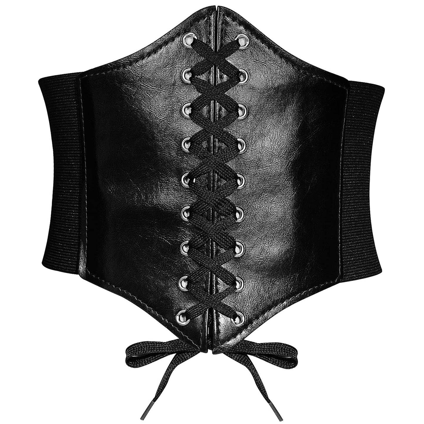 YooAi Leather Corset Belt for Women - Lace-up Elastic Waist Retro Wide Cinch Waistband for Dresses - Black 75cm