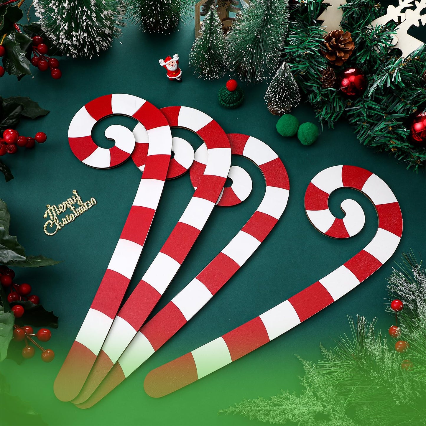 Yalikop 4 Pcs Large Christmas Candy Canes Decoration 15.75'' Wooden Red and White Peppermint Ornaments Lollipop Candy Cane Ornaments for Christmas Tree Xmas Crafts Party Decor (Classic)