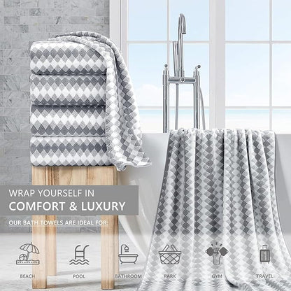 Bath Towel Set Gray 4Pack-35x70 Towel, 600GSM Ultra Soft Microfibers Bathroom